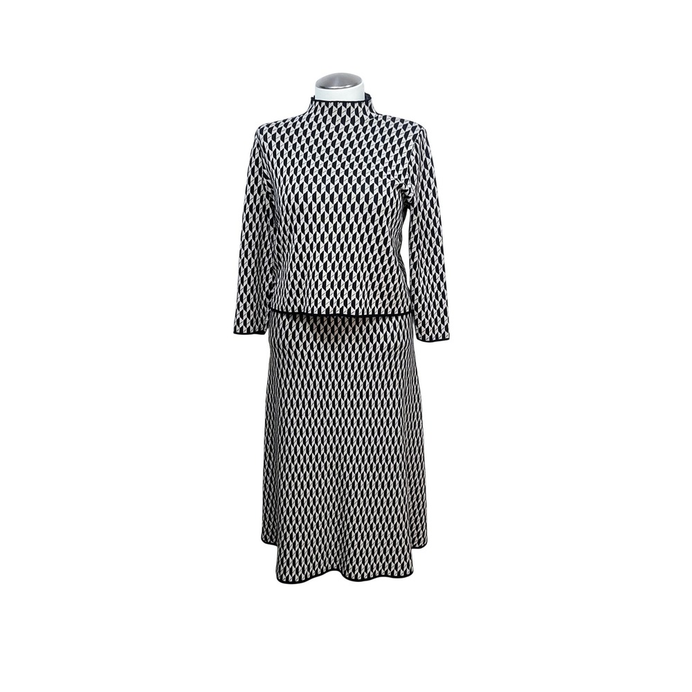 Max Studio London Skirt Set Women L Black White Geometric Knit Mock Neck 4708714